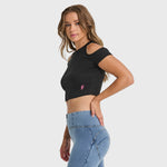 Cropped Cut Out T Shirt - Black