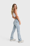 WR.UP® SNUG Jeans - 2 Button High Waisted - Bootcut - Light Blue + Yellow Stitching 13