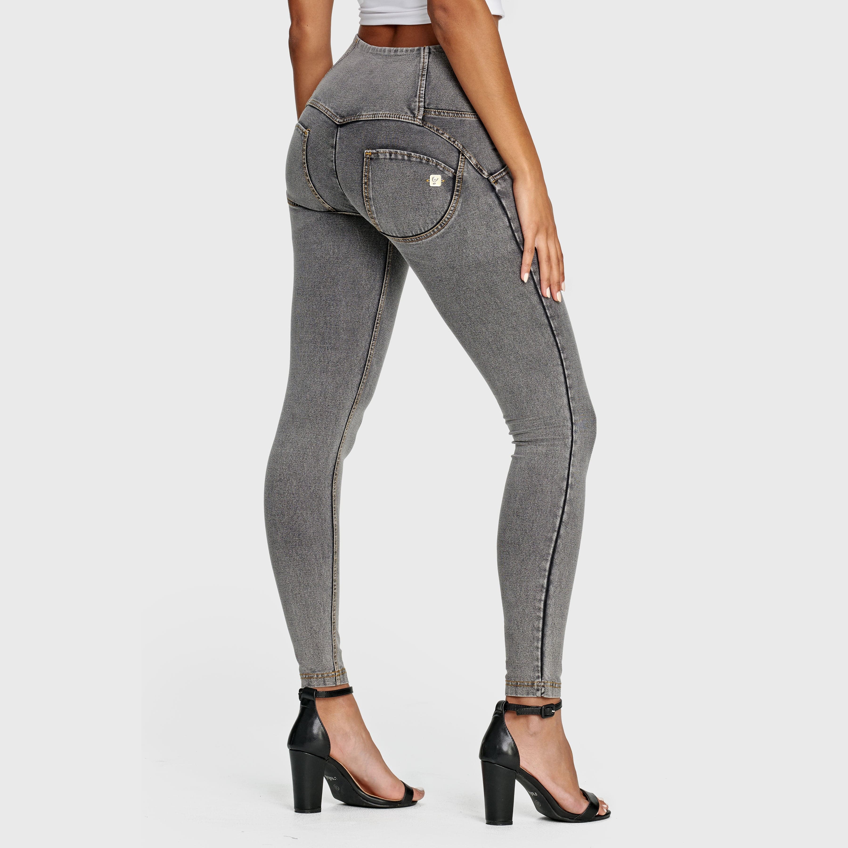 WR.UP® Denim - 3 Button High Waisted - Full Length - Grey + Yellow Stitching 2