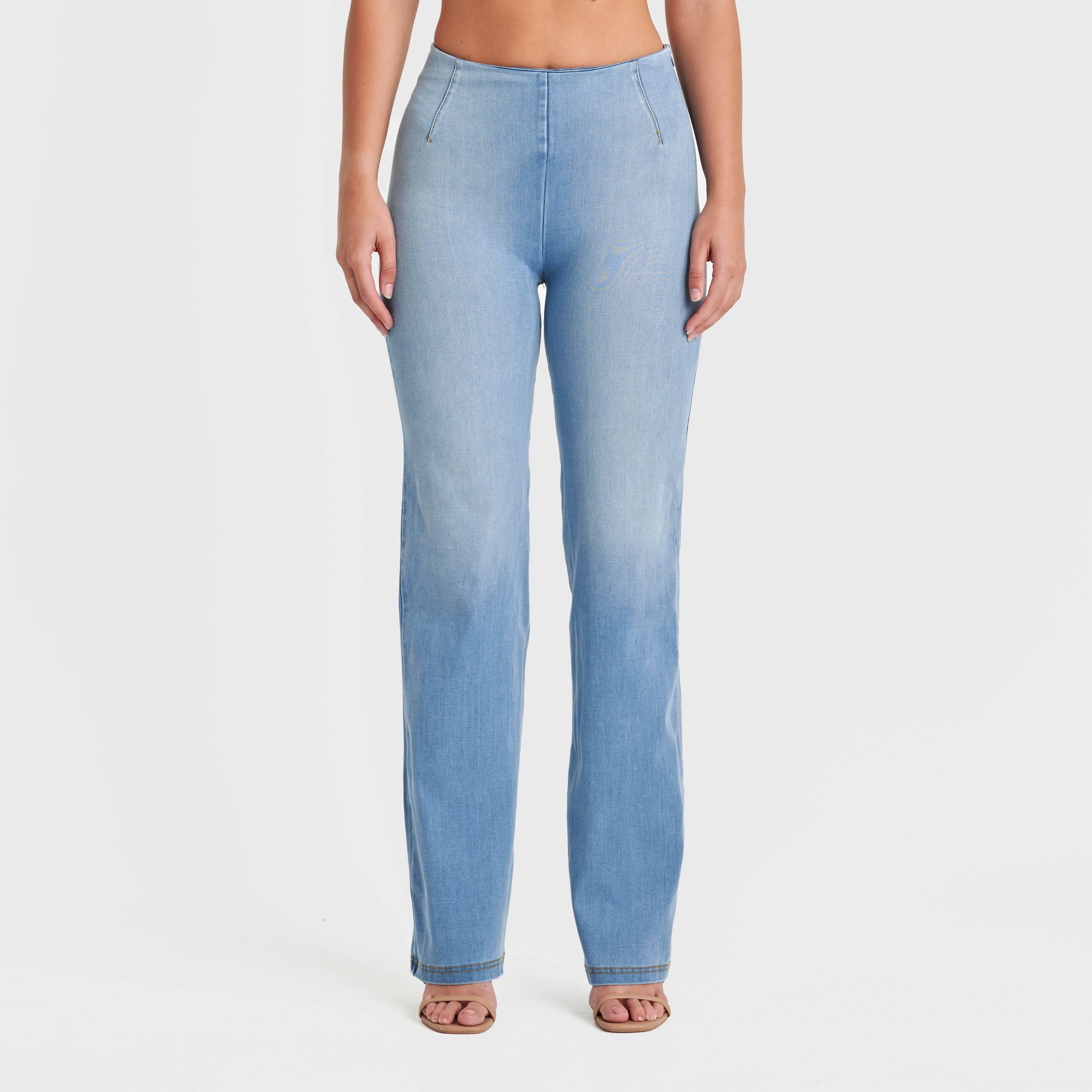 WR.UP® SNUG Jeans - High Waisted - Flare - Light Blue + Yellow Stitching 3