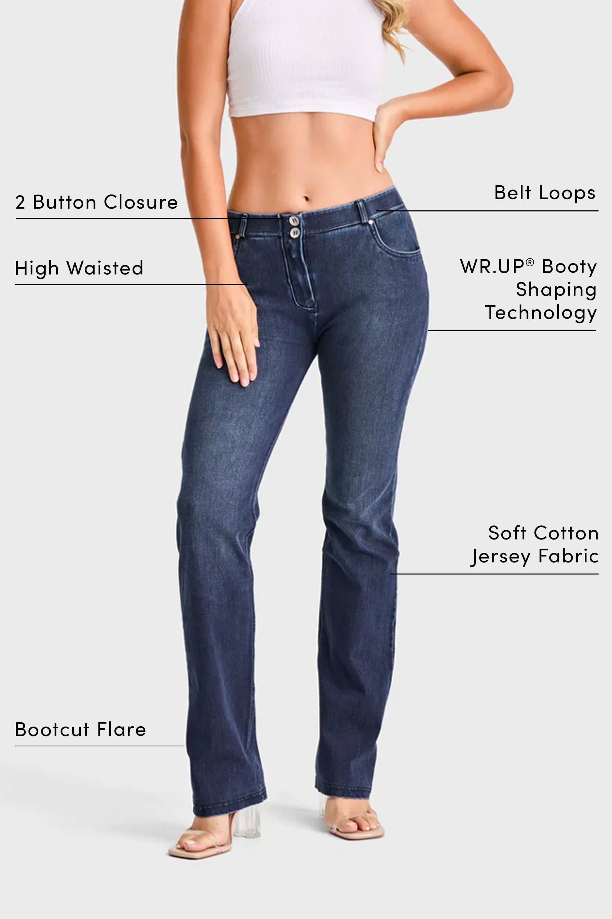 WR.UP® SNUG Jeans - 2 Button High Waisted - Bootcut - Dark Blue + Blue Stitching 2