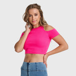 Cropped Cut Out T Shirt - Pink