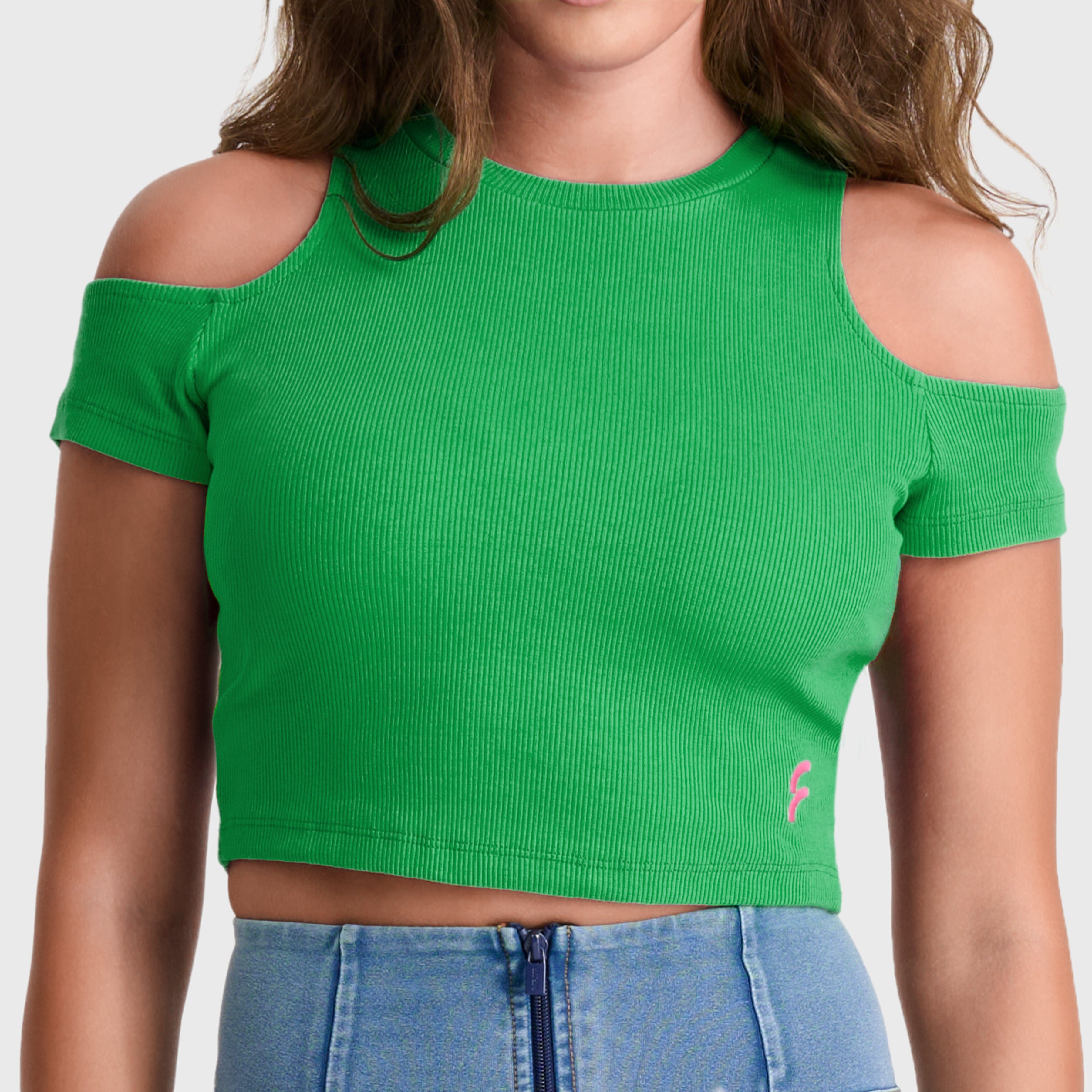 Cropped Cut Out T Shirt - Green 2