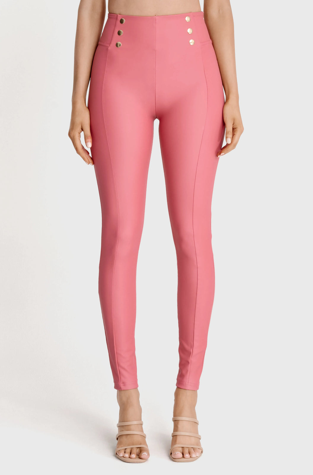 WRUP Faux Leather with Button Detail - Super High Waisted - Full Length - Rosey Pink