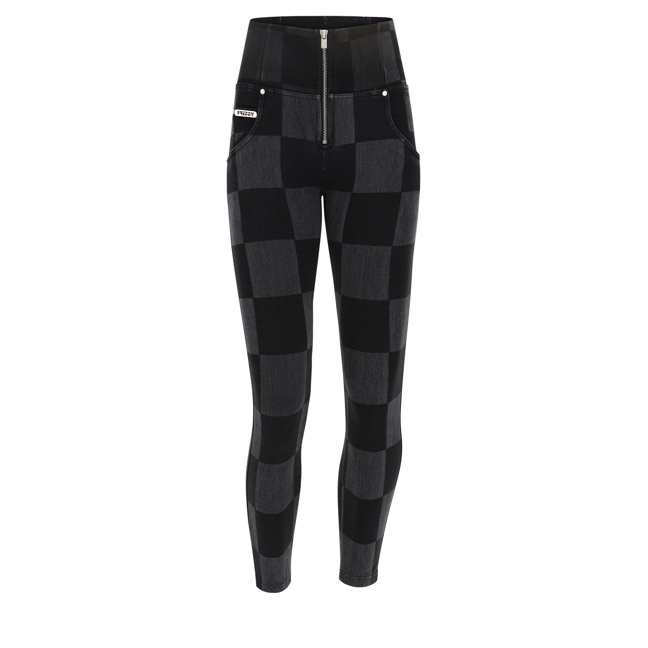 WR.UP® Snug Checkered Jeans - High Waisted - 7/8 Length - Black & Grey 2