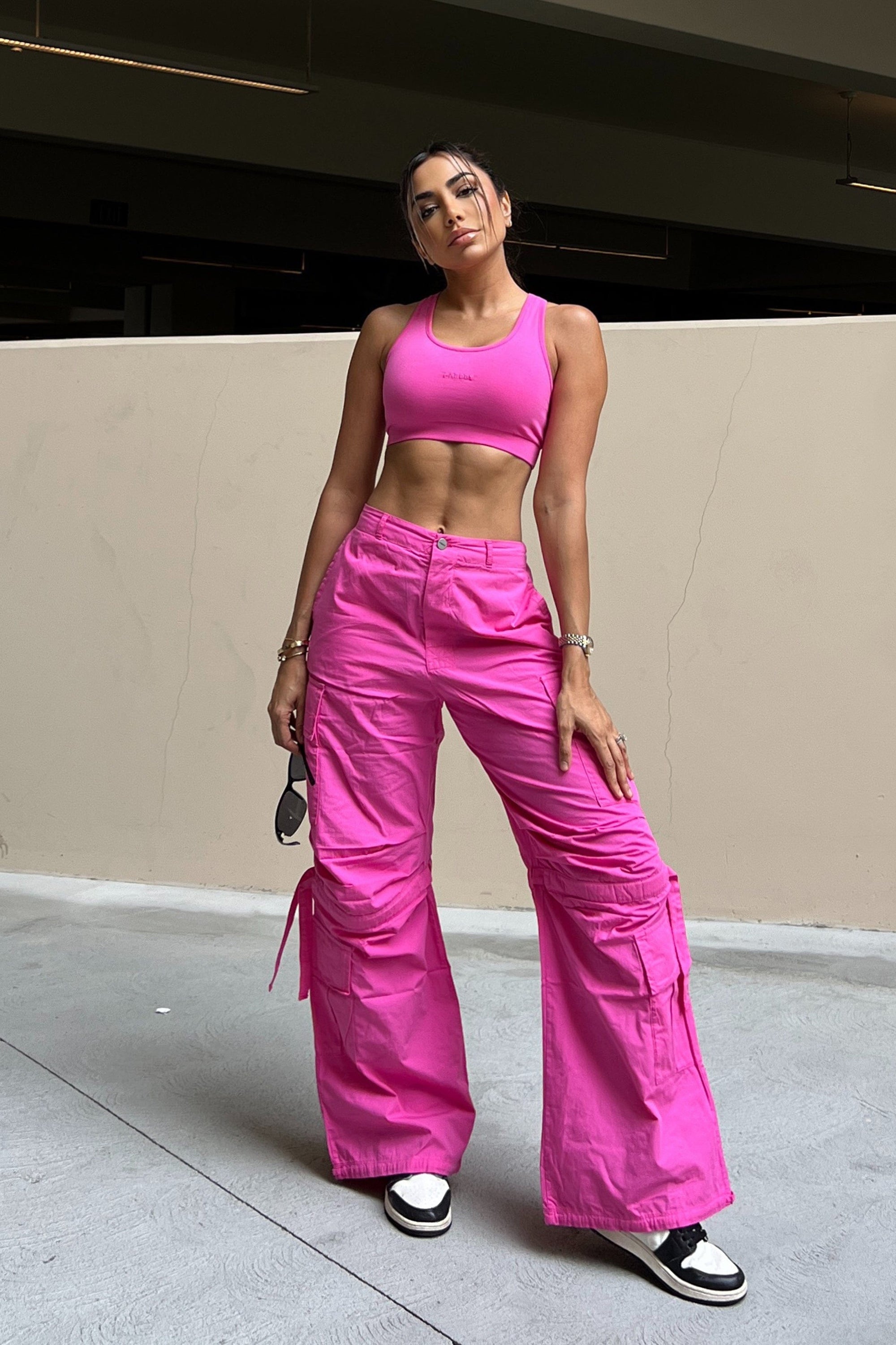 Cargo Pants - High Waisted - Full Length - Pink 1