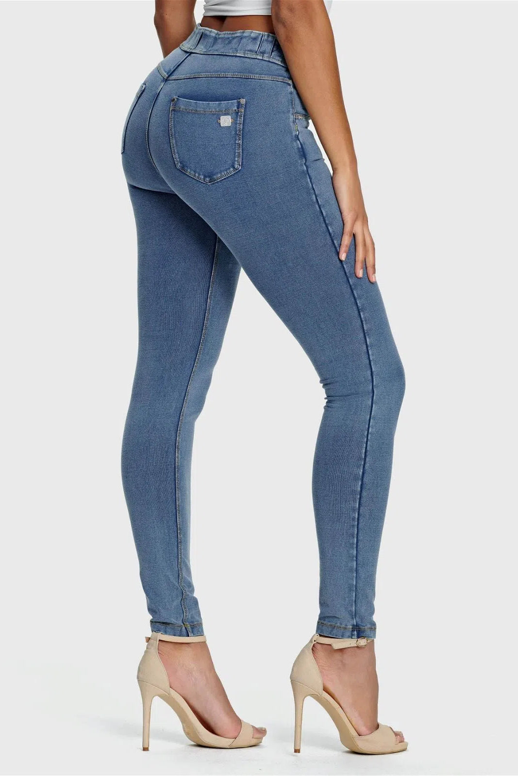 N.O.W® Denim - High Waisted - Full Length - Light Blue + Yellow Stitching 2
