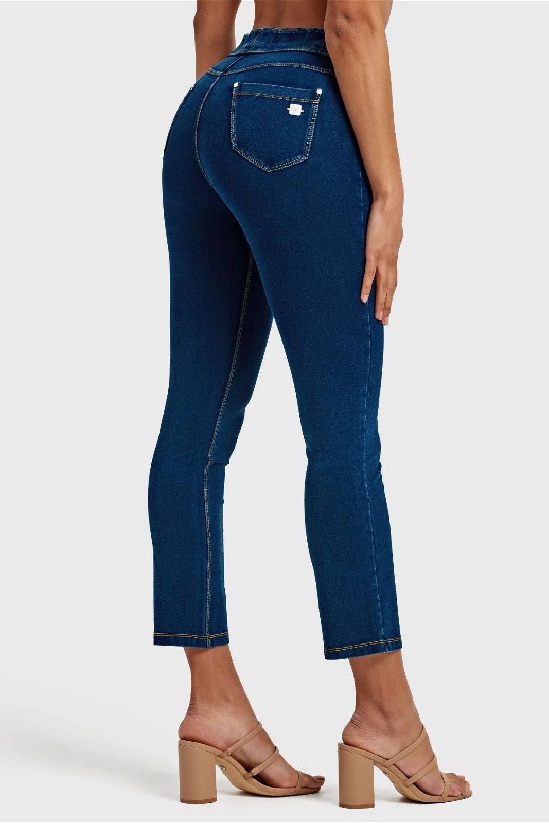 N.O.W® Denim - High Waisted - Kick Flare - Dark Blue + Yellow Stitching 1