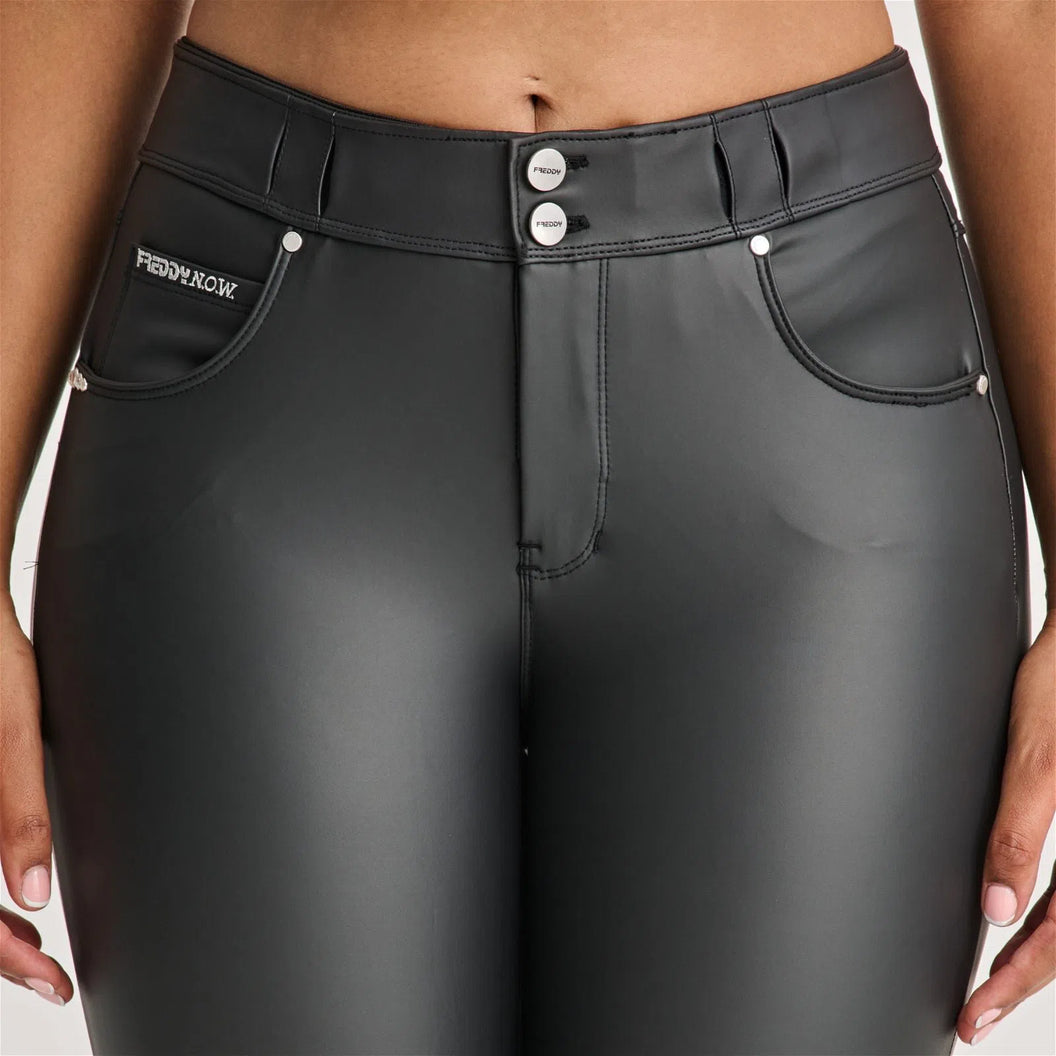 Black High Waisted 7/8 Length N.O.W® Faux Leather Pants