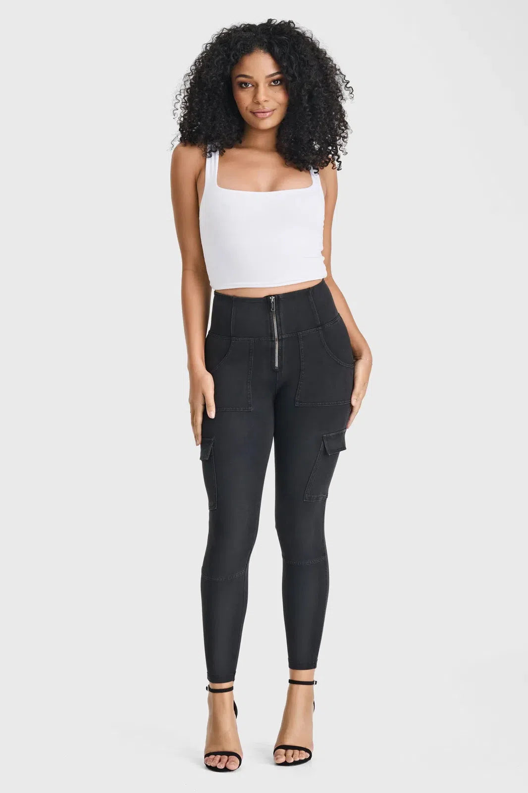 WRUP Cargo Denim - High Waisted - 7/8 Length - Black + Black Stitching 2