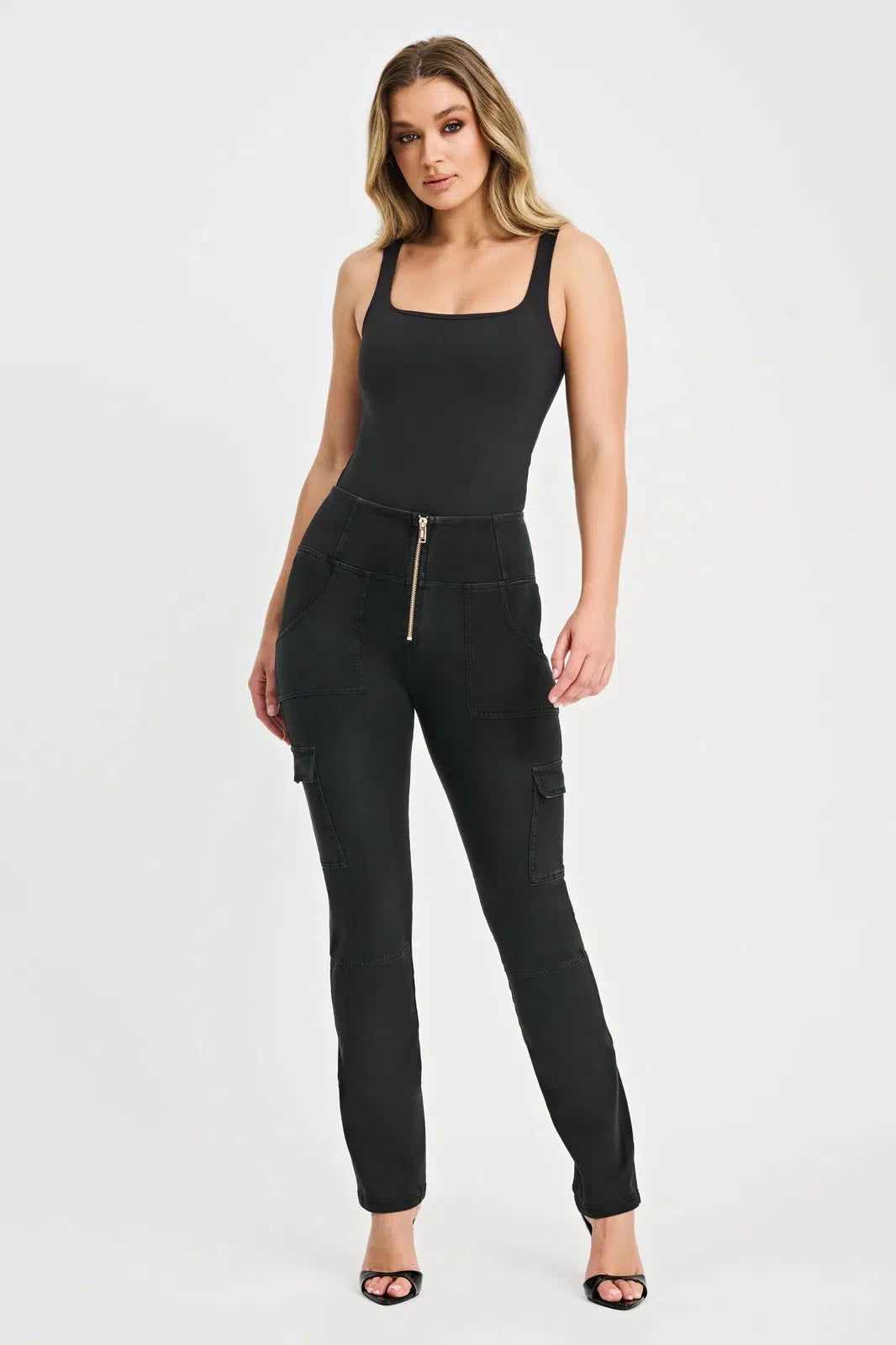 WRUP Cargo Denim - High Waisted - Straight Leg - Black + Black Stitching 3