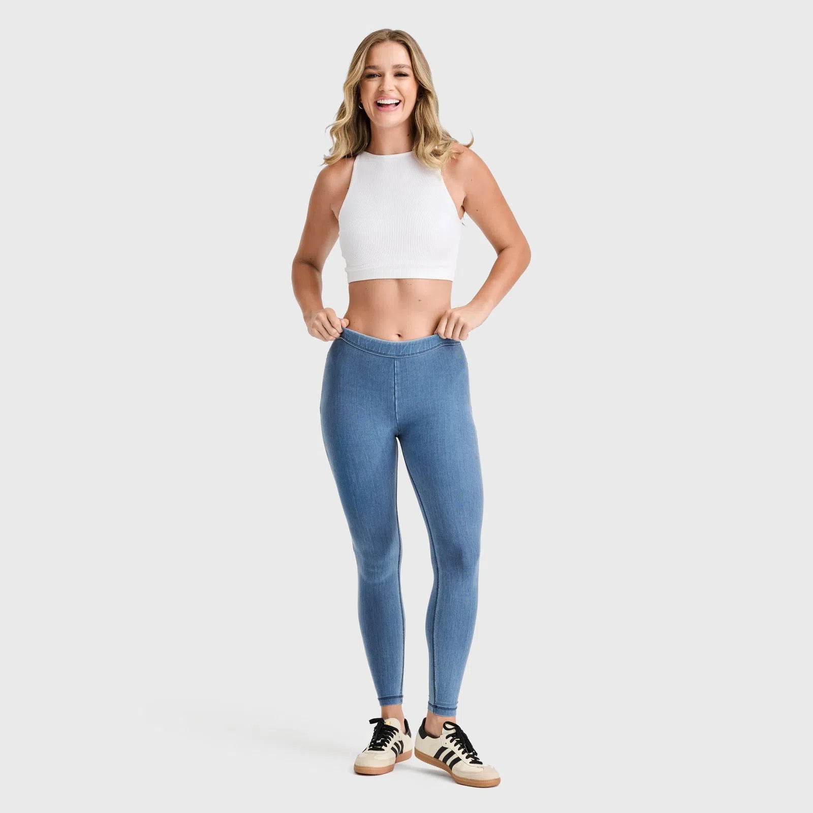 WRUP Core Denim - Mid Rise - 7/8 Length - Light Blue + Blue Stitching 2