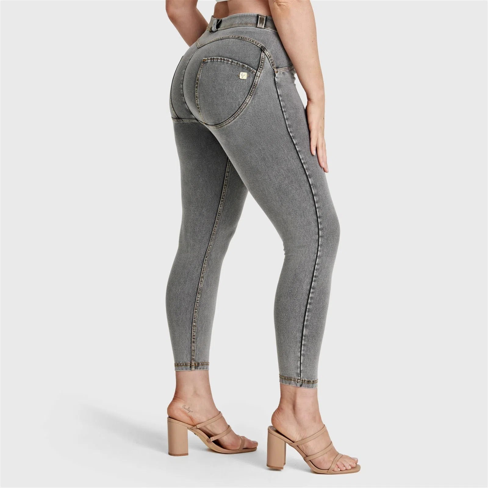 WRUP Curvy Denim - High Waisted - 7/8 Length - Grey + Yellow Stitching 1