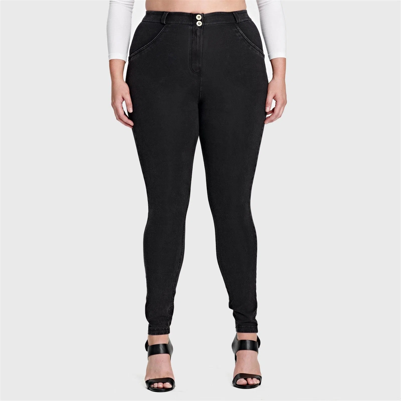 WRUP Curvy Denim - High Waisted - Full Length - Black + Black Stitching 2