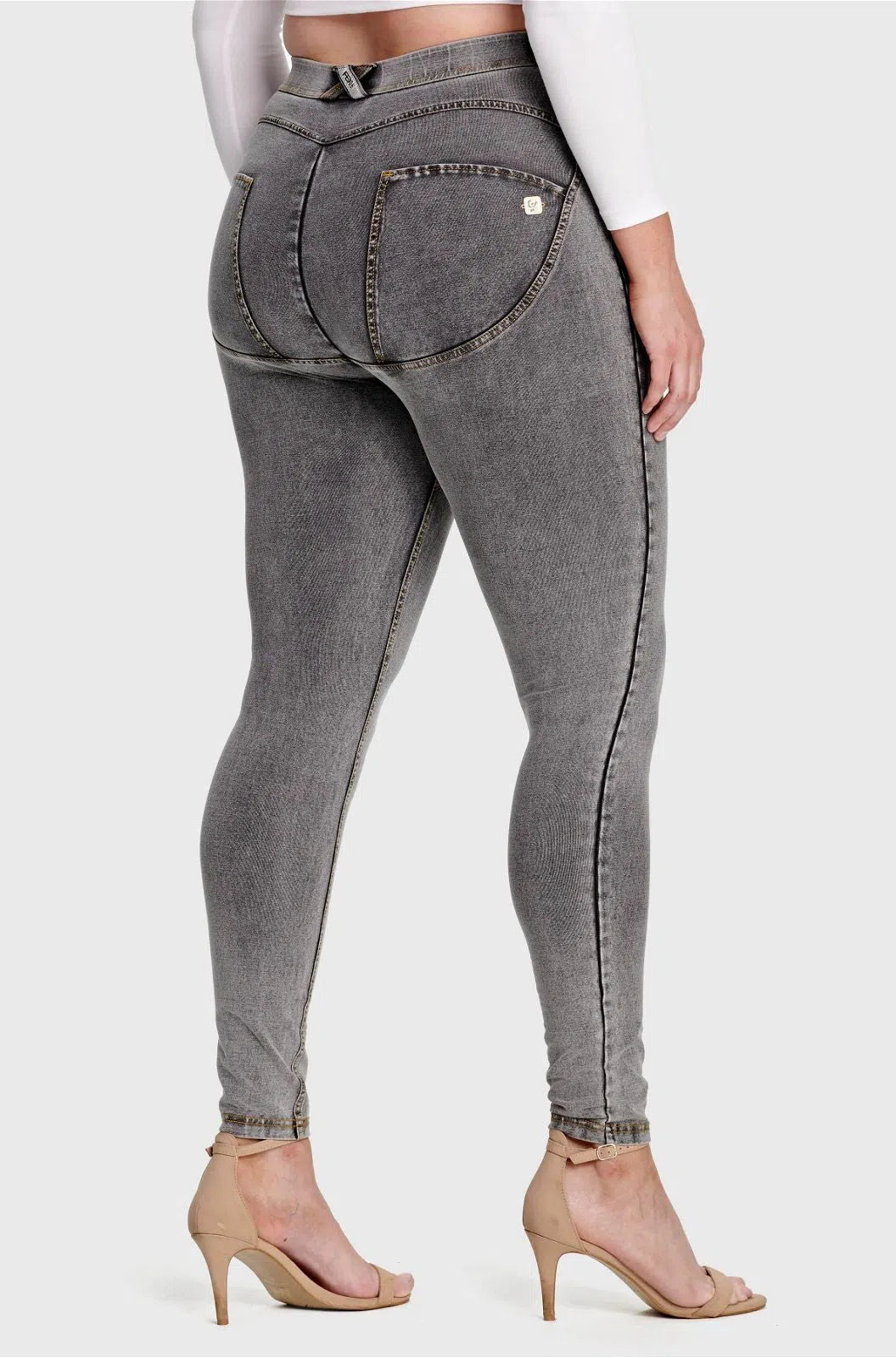 WRUP Curvy Denim - High Waisted - Full Length - Grey + Yellow Stitching