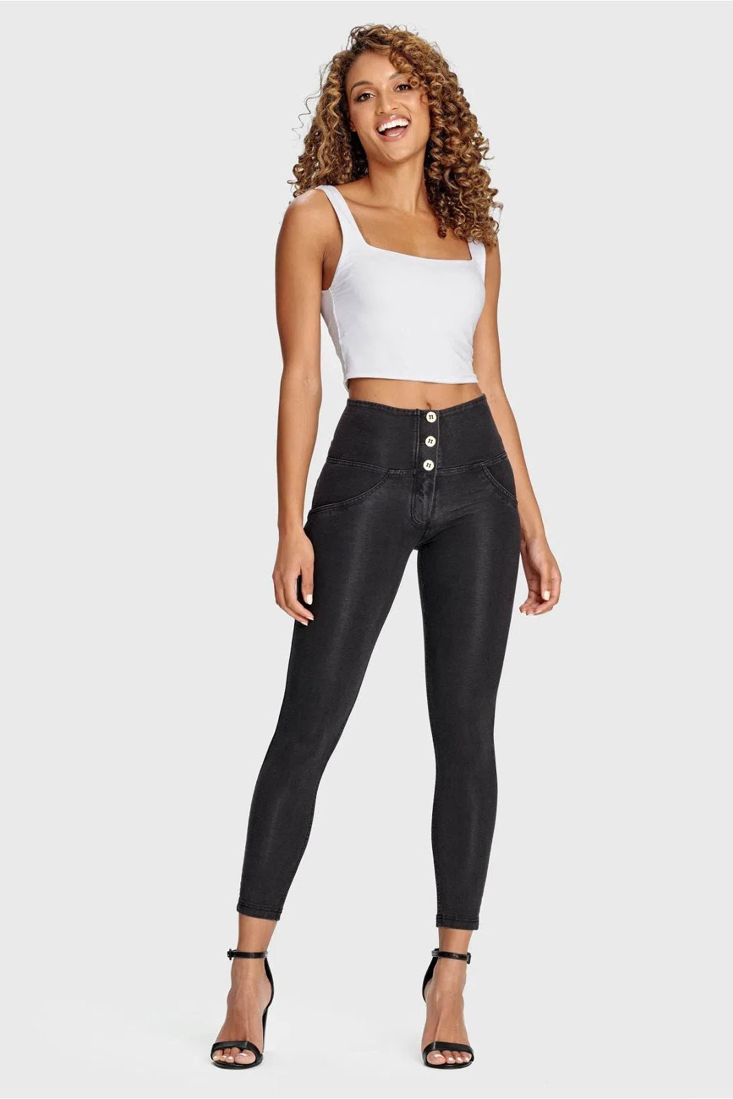 WRUP Denim - 3 Button High Waisted - 7/8 Length - Black + Black Stitching 3