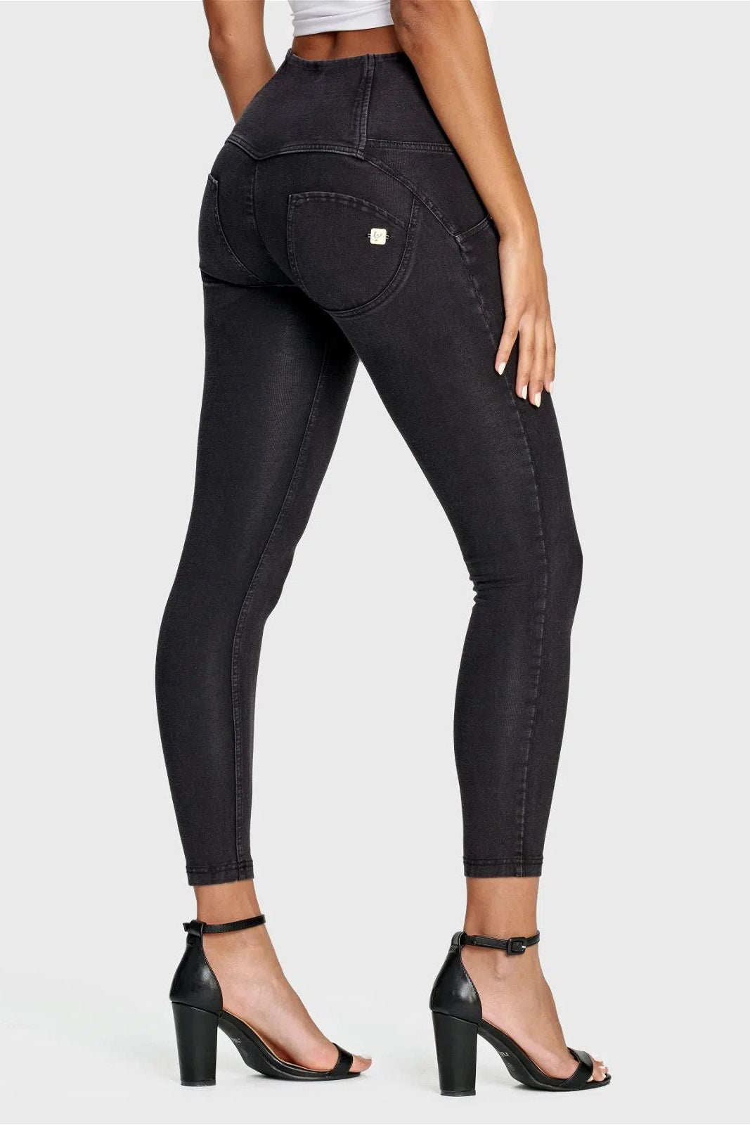 WRUP Denim - 3 Button High Waisted - 7/8 Length - Black + Black Stitching 1