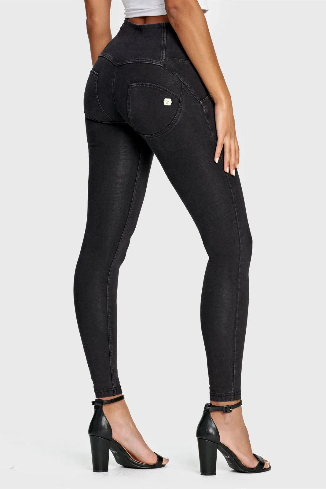 WRUP Denim - 3 Button High Waisted - Full Length - Black + Black Stitching 3