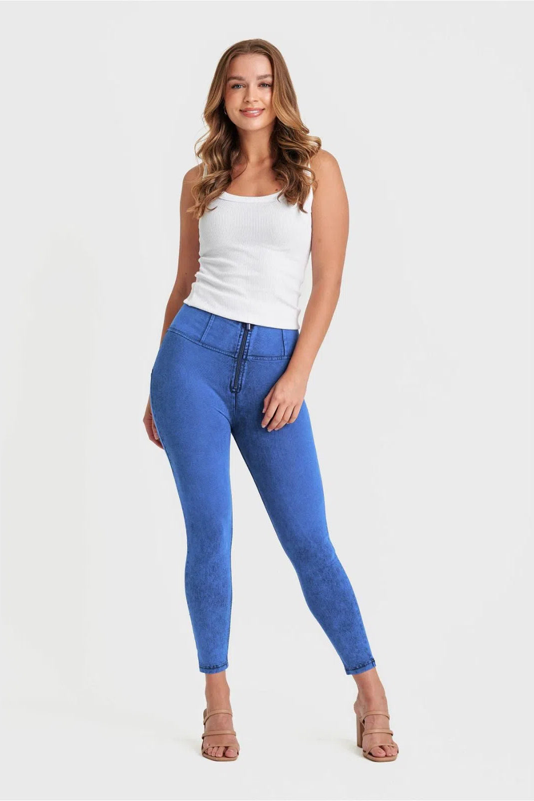 WRUP Denim - High Waisted - 7/8 Length - Cobalt Blue + Blue Stitching 2