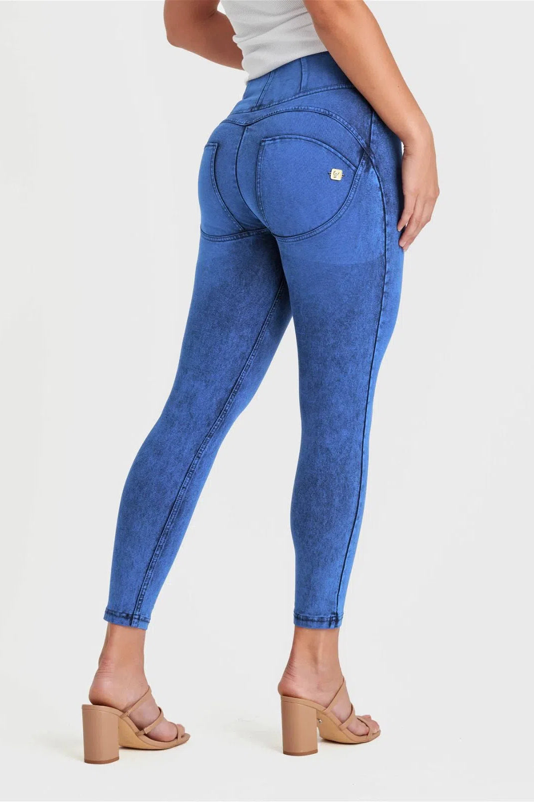 WRUP Denim - High Waisted - 7/8 Length - Cobalt Blue + Blue Stitching 1