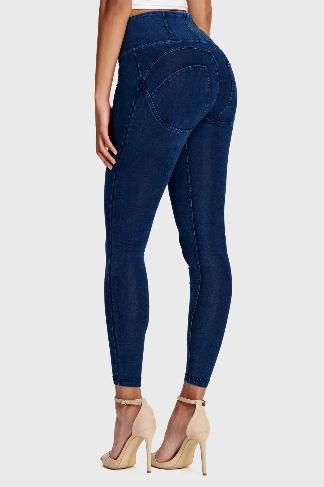 WRUP Denim - High Waisted - 7/8 Length - Dark Blue + Blue Stitching 2