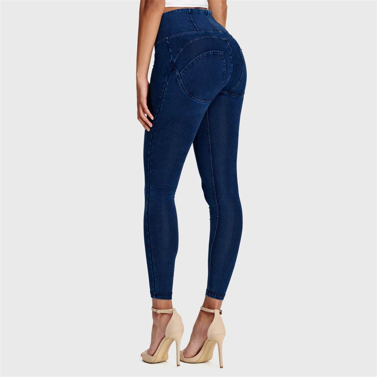 WRUP Denim - High Waisted - 7/8 Length - Dark Blue + Blue Stitching 2