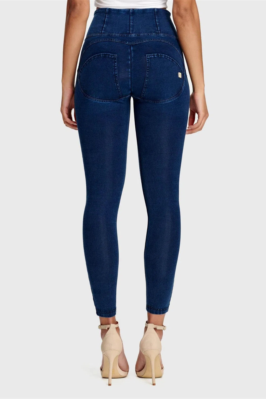 WRUP Denim - High Waisted - 7/8 Length - Dark Blue + Blue Stitching 3