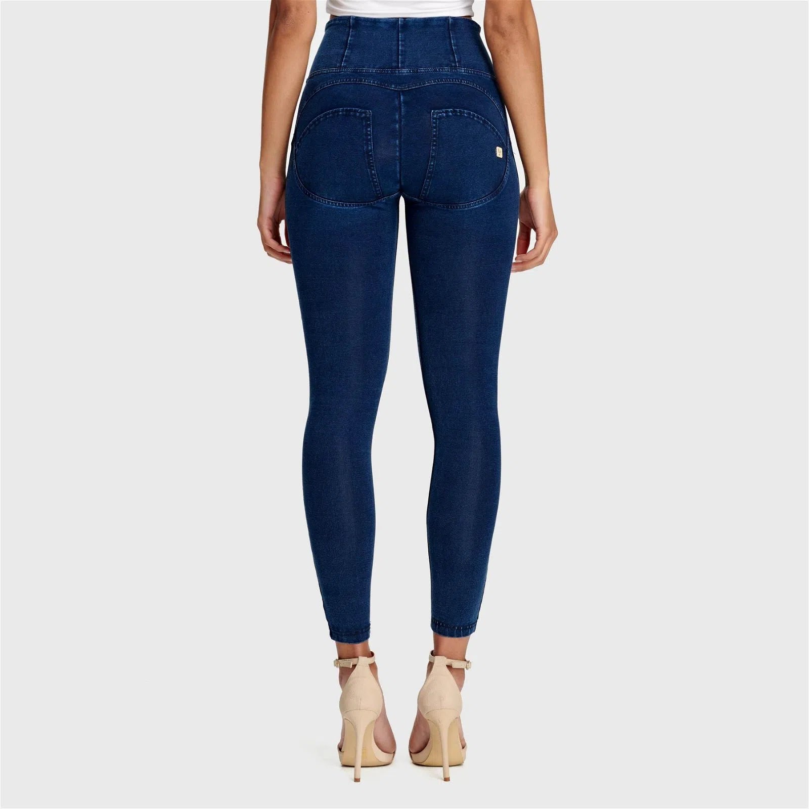 WRUP Denim - High Waisted - 7/8 Length - Dark Blue + Blue Stitching 3