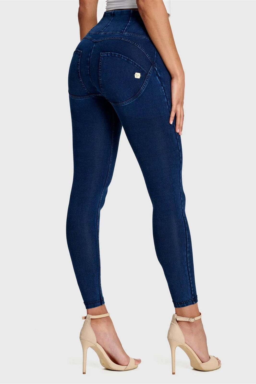WRUP Denim - High Waisted - 7/8 Length - Dark Blue + Blue Stitching 1