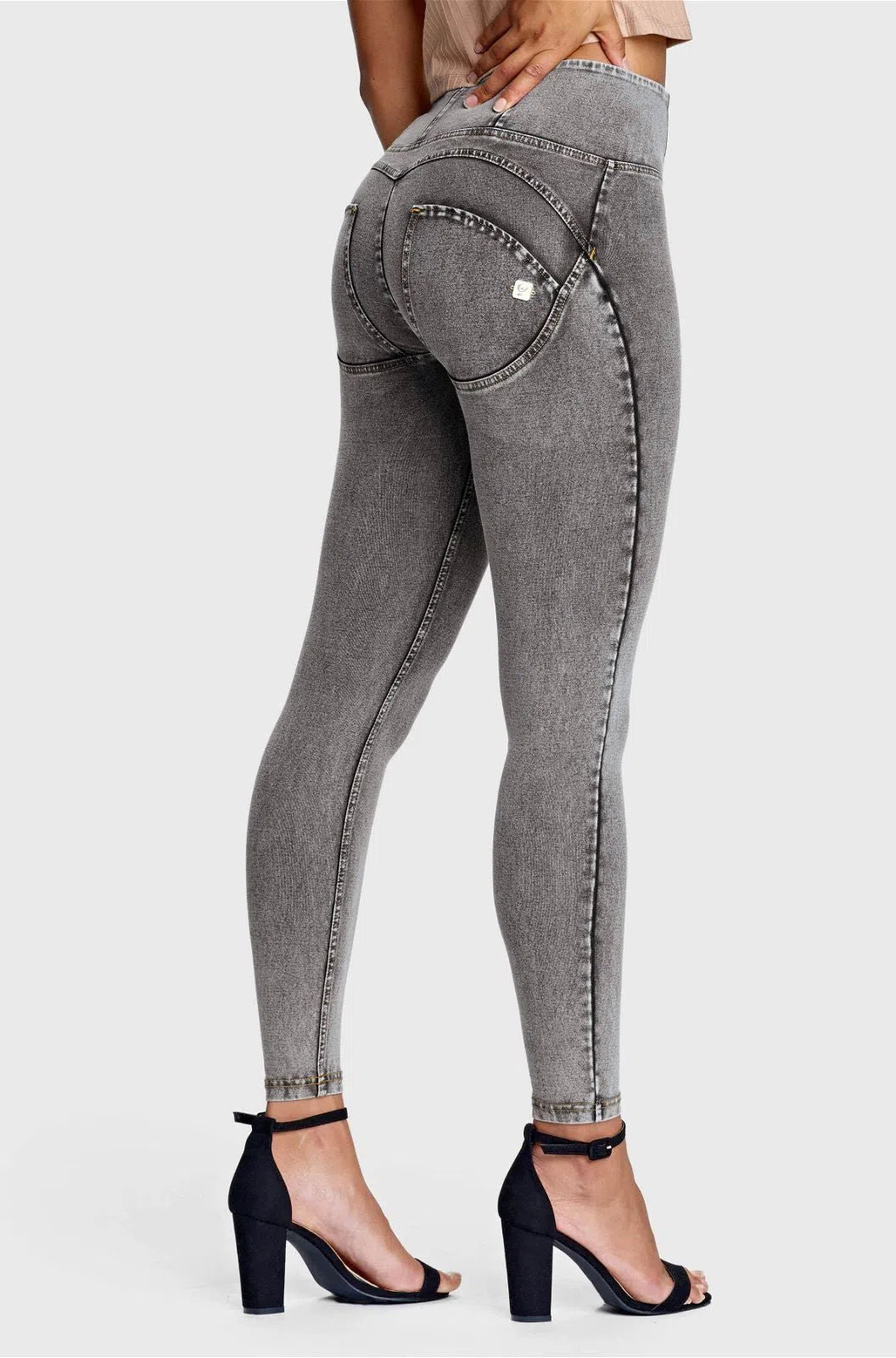 WRUP Denim - High Waisted - 7/8 Length - Grey + Yellow Stitching