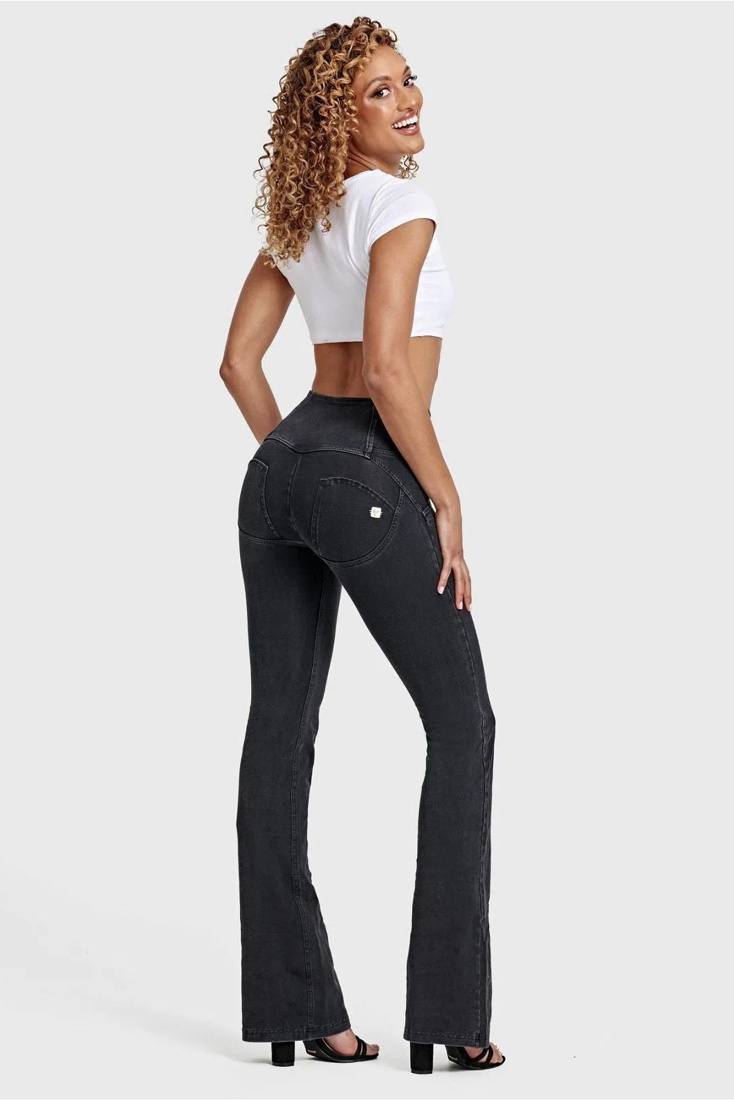 WRUP Denim - High Waisted - Bell Bottom Flare - Black + Black Stitching 1