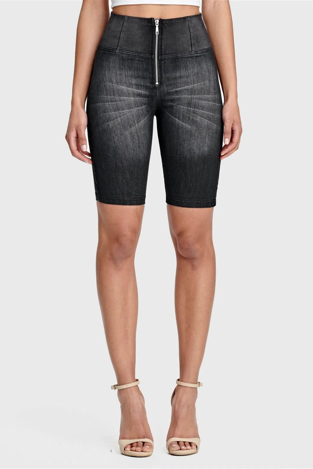 WRUP Denim - High Waisted - Biker Shorts - Black + Black Stitching 1