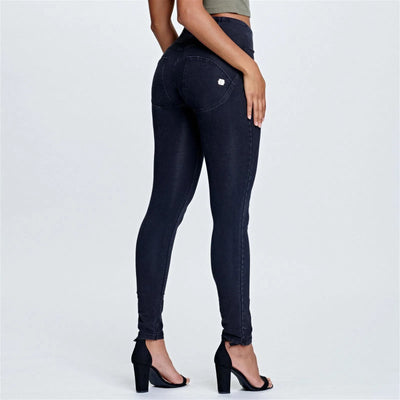WRUP Denim - High Waisted - Full Length - Black + Black Stitching