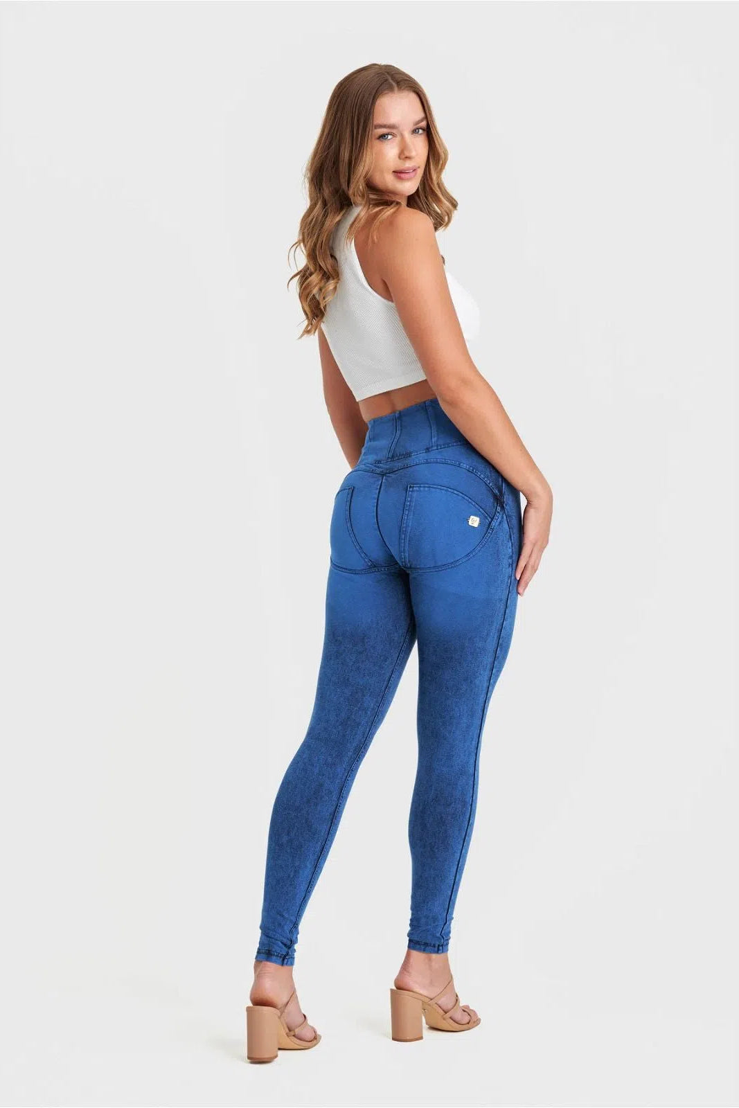 WRUP Denim - High Waisted - Full Length - Cobalt Blue + Blue Stitching 2