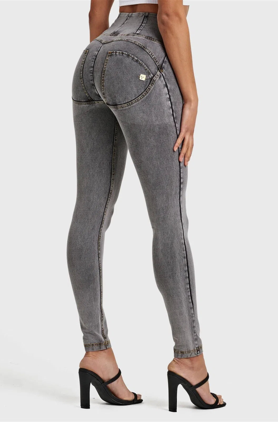 WRUP Denim - High Waisted - Full Length - Grey + Yellow Stitching
