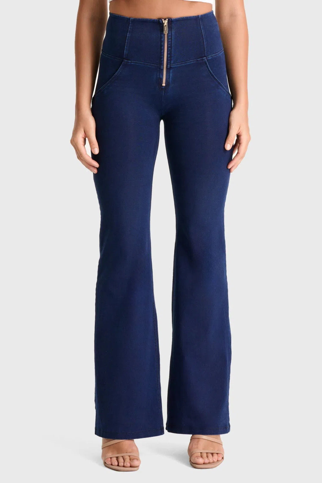 WRUP Denim - High Waisted - Super Flare - Dark Blue + Blue Stitching 2
