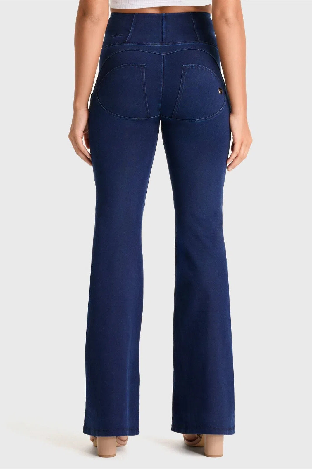 WRUP Denim - High Waisted - Super Flare - Dark Blue + Blue Stitching 3