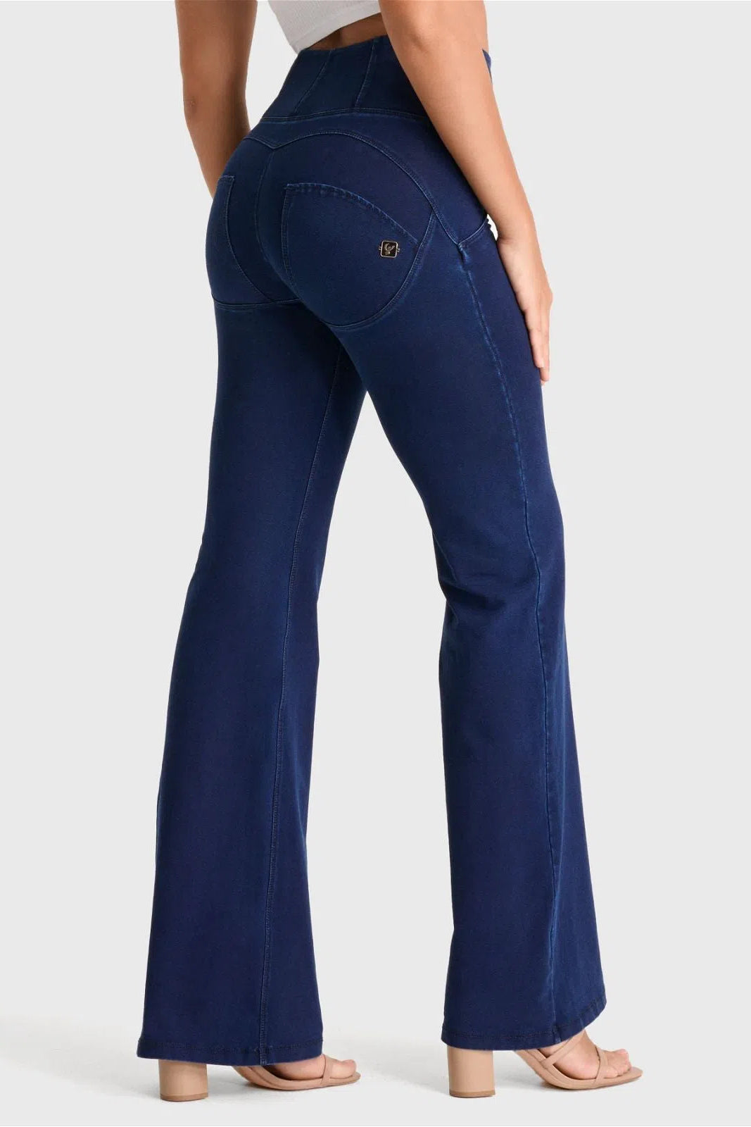 WRUP Denim - High Waisted - Super Flare - Dark Blue + Blue Stitching 1