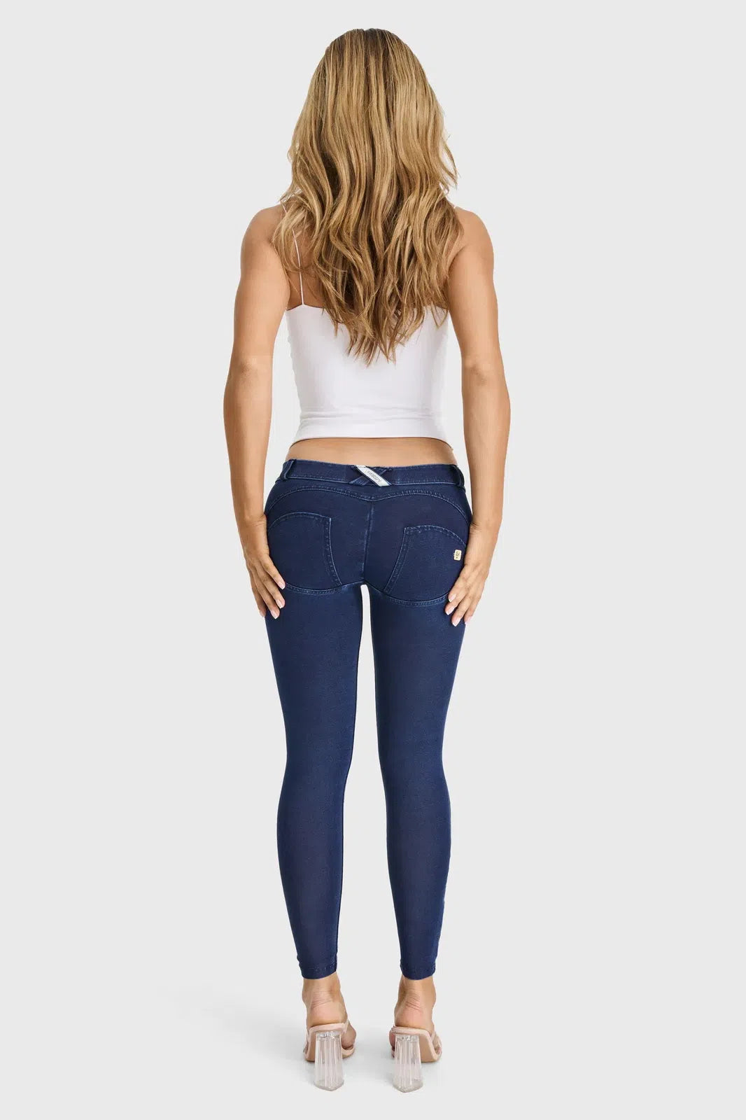 WRUP Denim - Low Rise - 7/8 Length - Dark Blue + Blue Stitching 3