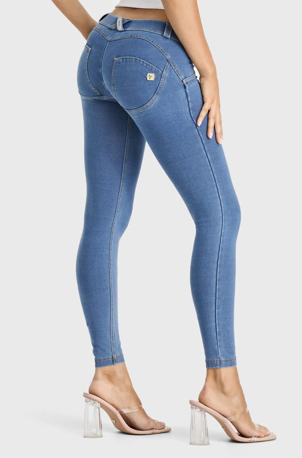 WRUP Denim - Low Rise - 7/8 Length - Light Blue + Yellow Stitching