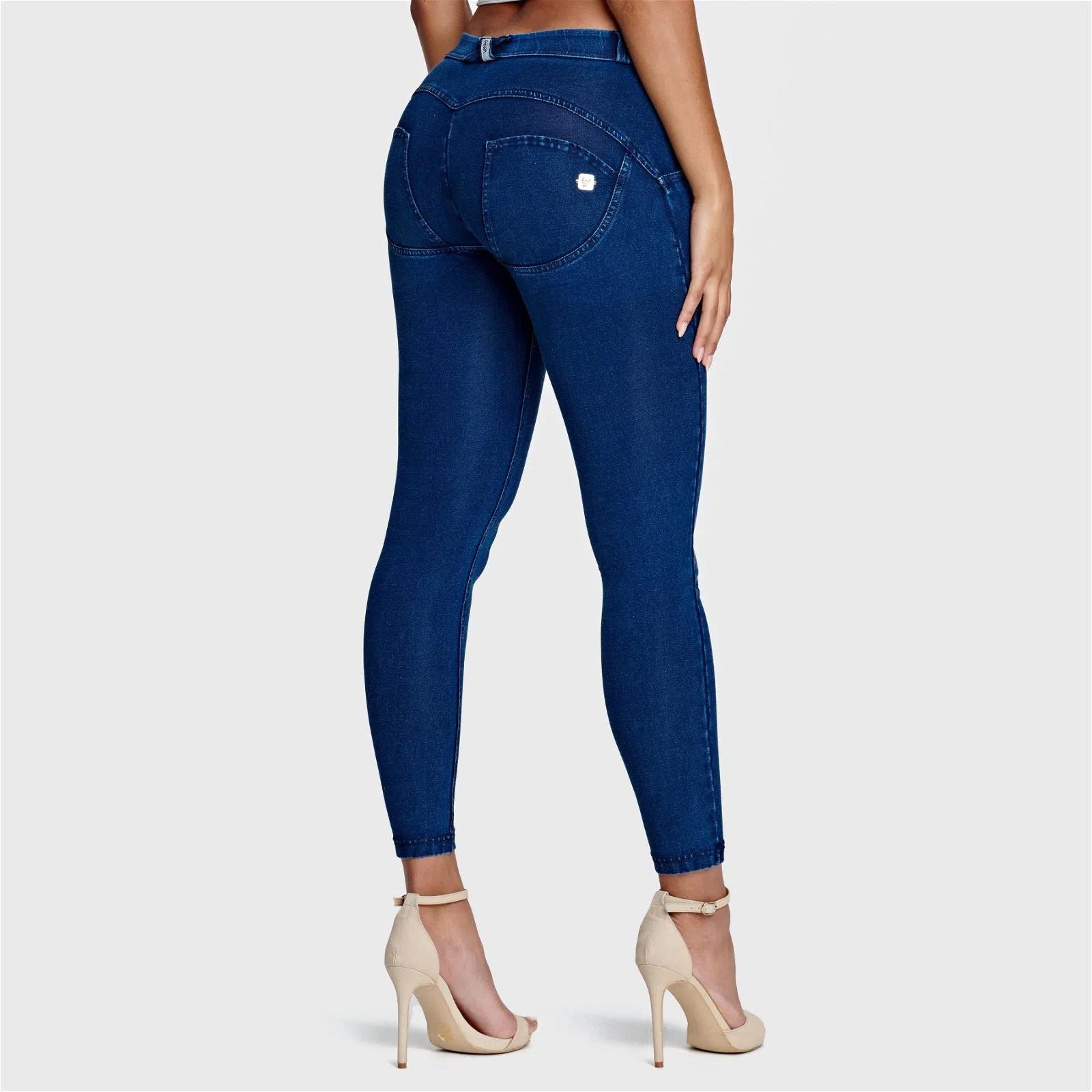 WRUP Denim - Mid Rise - 7/8 Length - Dark Blue + Blue Stitching 3