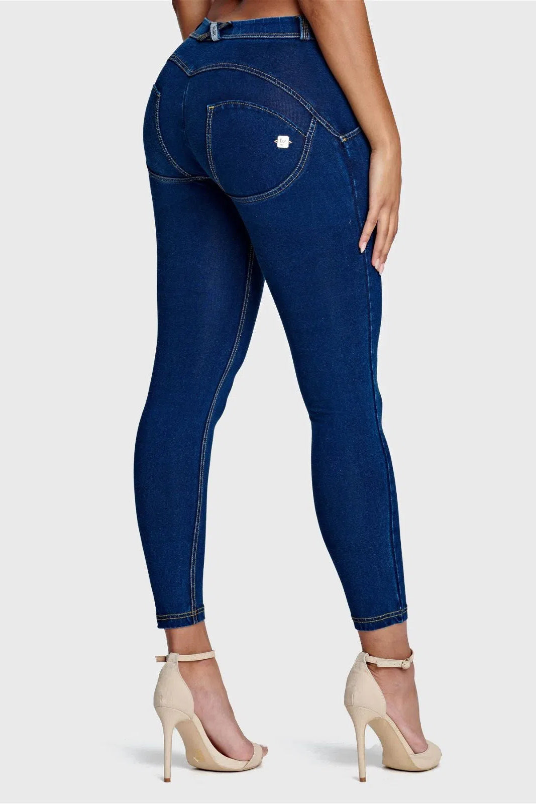 WRUP Denim - Mid Rise - 7/8 Length - Dark Blue + Yellow Stitching 2