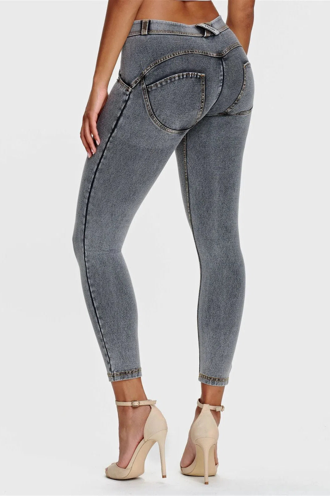 WRUP Denim - Mid Rise - 7/8 Length - Grey + Yellow Stitching 3