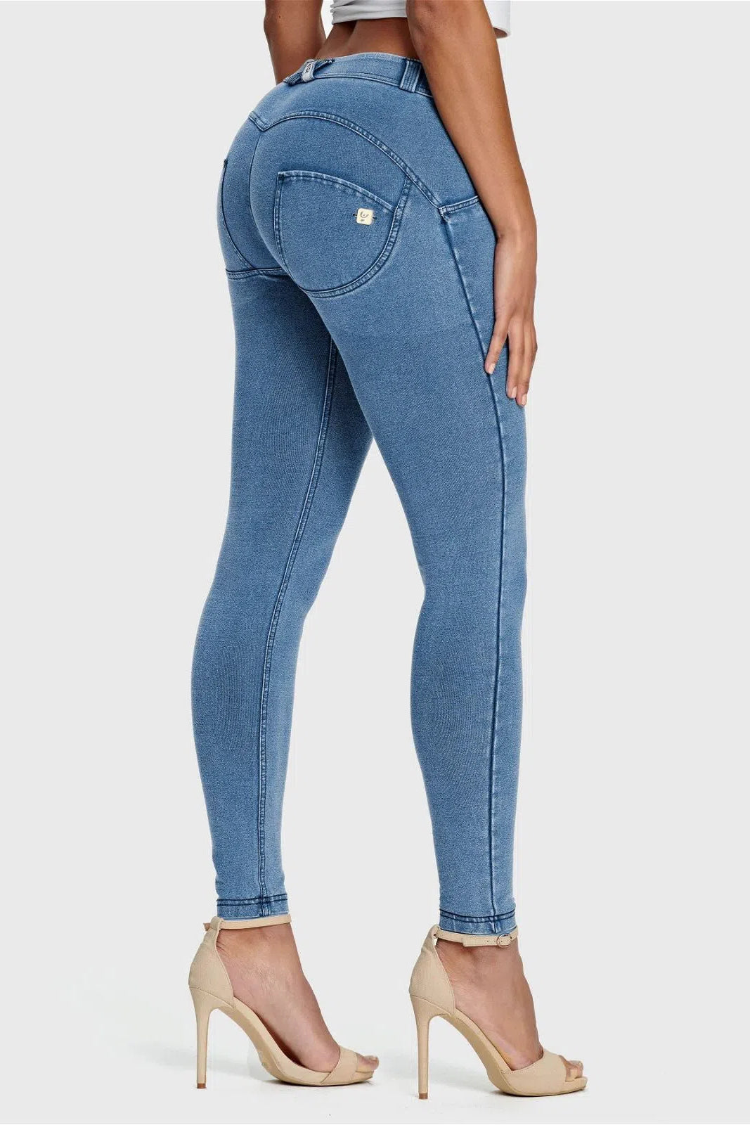 WRUP Denim - Mid Rise - 7/8 Length - Light Blue + Blue Stitching 2