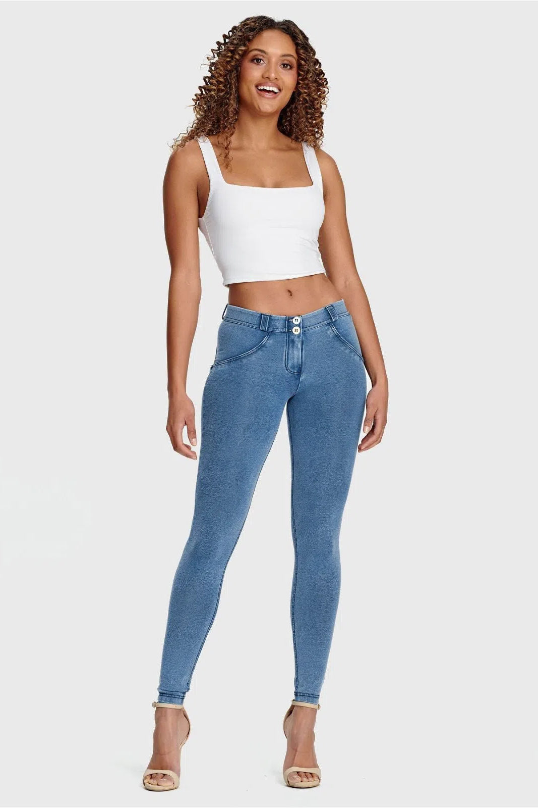 WRUP Denim - Mid Rise - 7/8 Length - Light Blue + Blue Stitching 1