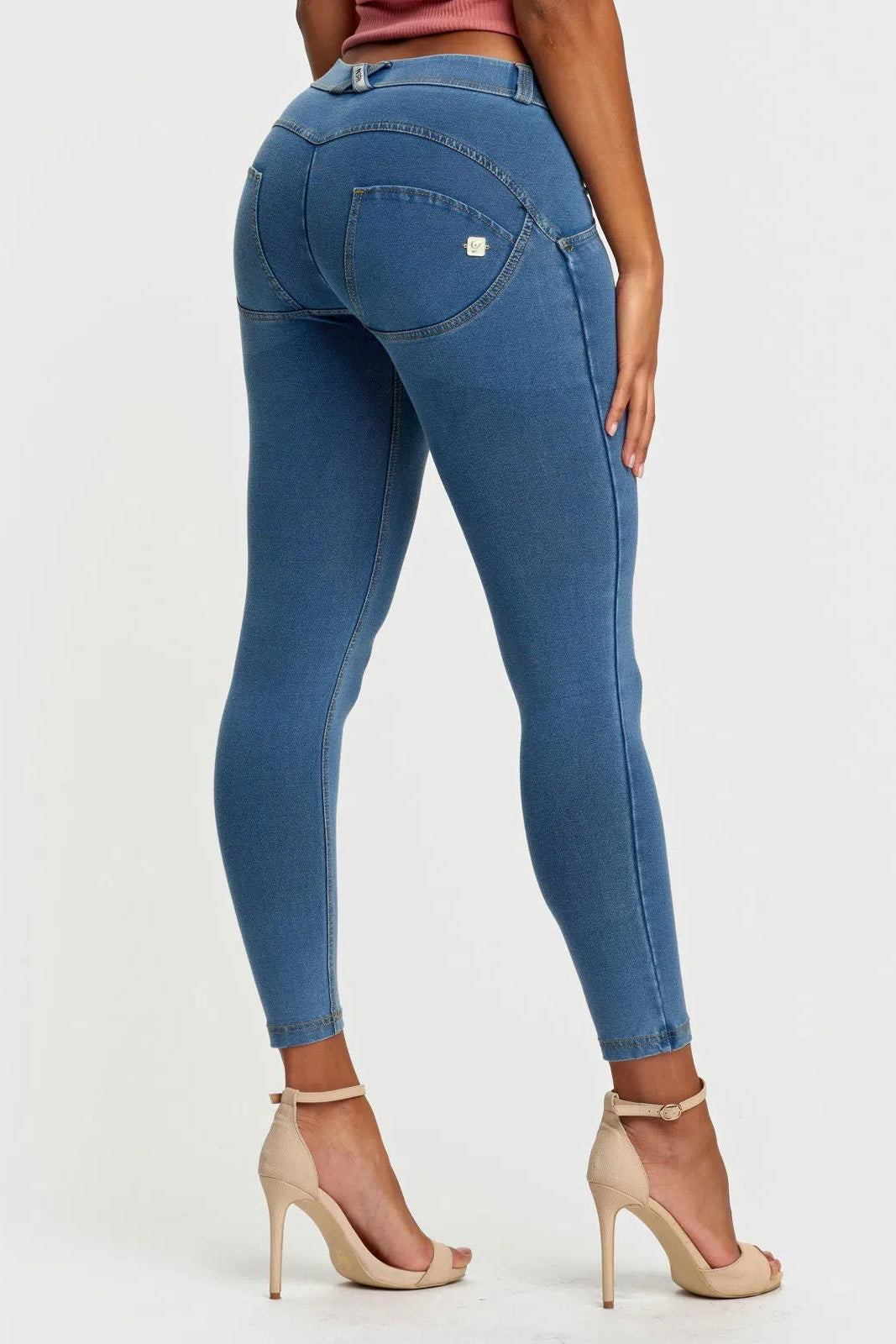 WRUP Denim - Mid Rise - 7/8 Length - Light Blue + Yellow Stitching 2