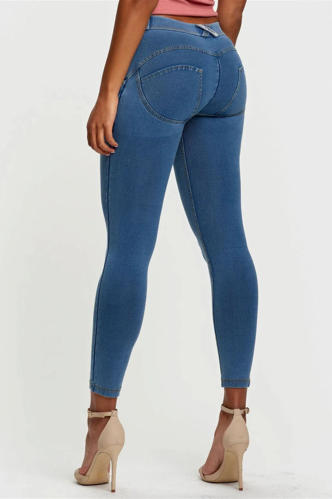 WRUP Denim - Mid Rise - 7/8 Length - Light Blue + Yellow Stitching 3
