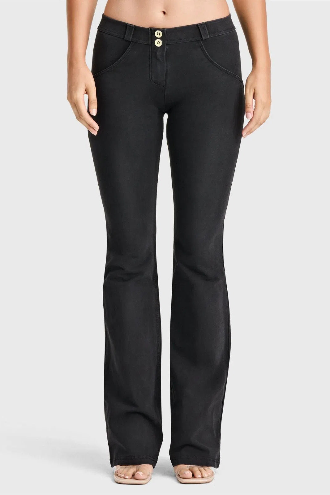 WRUP Denim - Mid Rise - Bell Bottom Flare - Black + Black Stitching 2