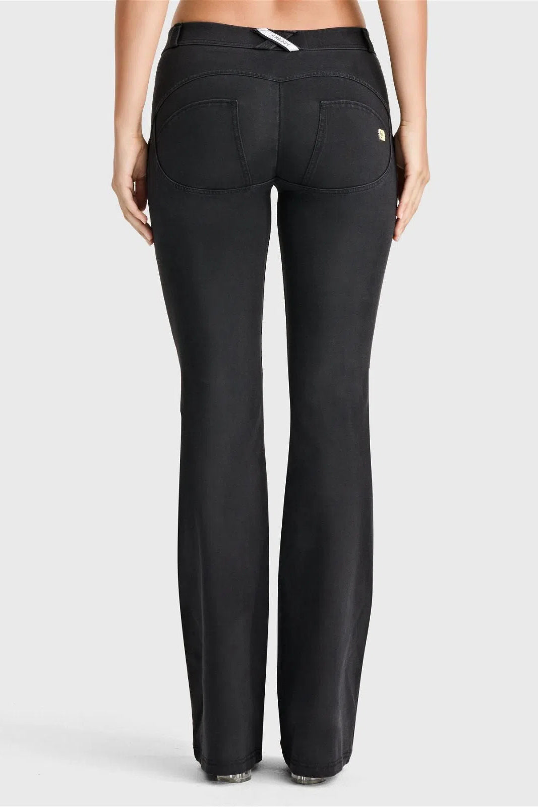 WRUP Denim - Mid Rise - Bell Bottom Flare - Black + Black Stitching 3