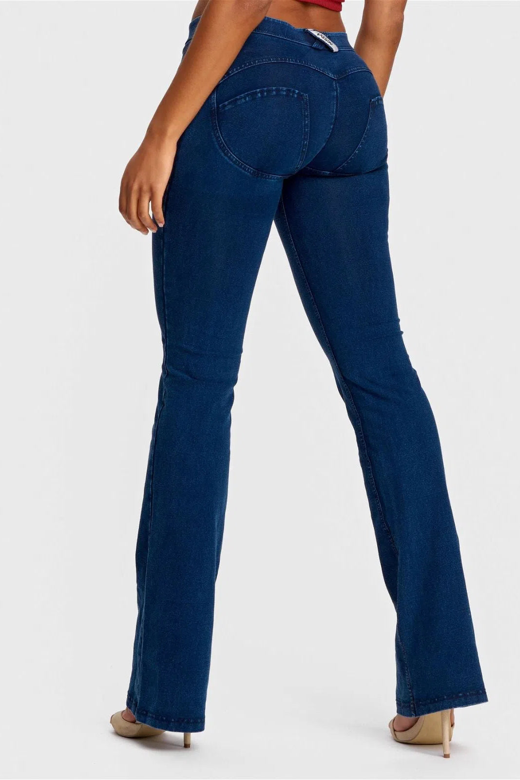 WRUP Denim - Mid Rise - Bell Bottom Flare - Dark Blue + Blue Stitching 3